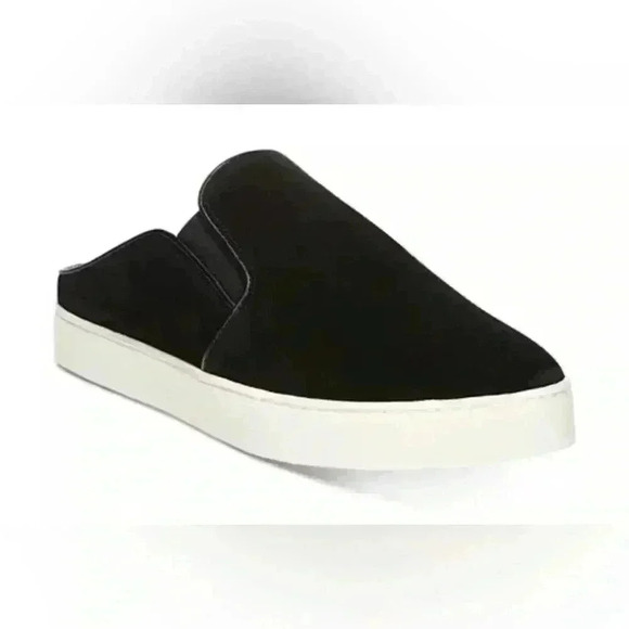 Women’s Vince Garvey Slip-on Suede Black Leather Backless Mule Sneakers size 9.5 - Picture 1 of 11